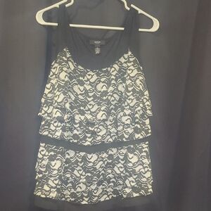 Alfani Black and Cream Lace Layered Camisole